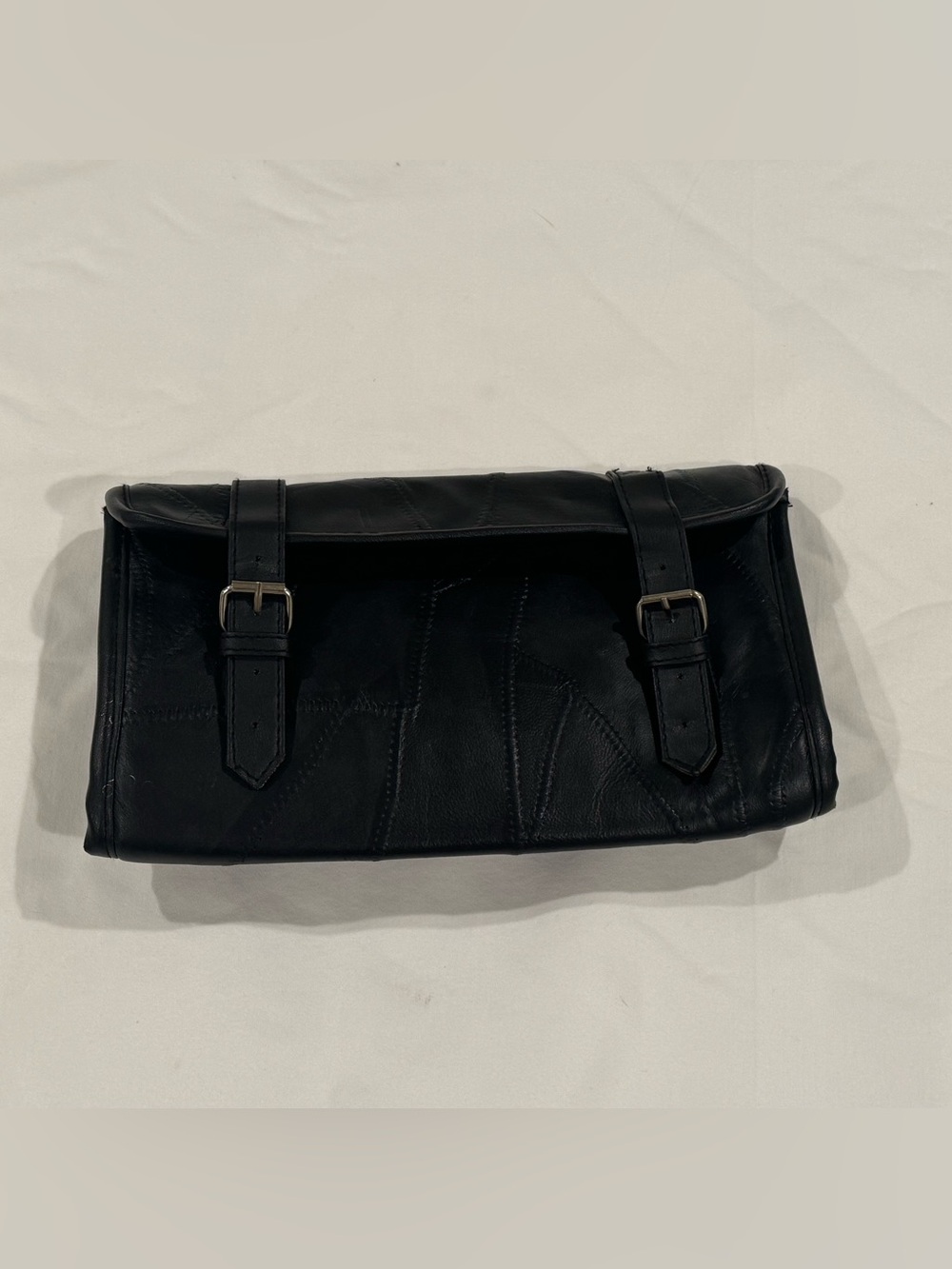 Diamond Plate Genuine Buffalo Leather Motorcycle Tool / Handlebar Bag